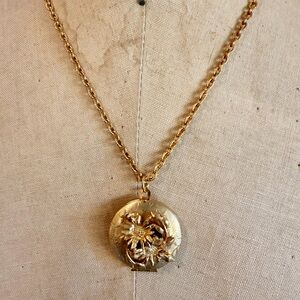 Vintage Flower Gold-tone Locket Necklace